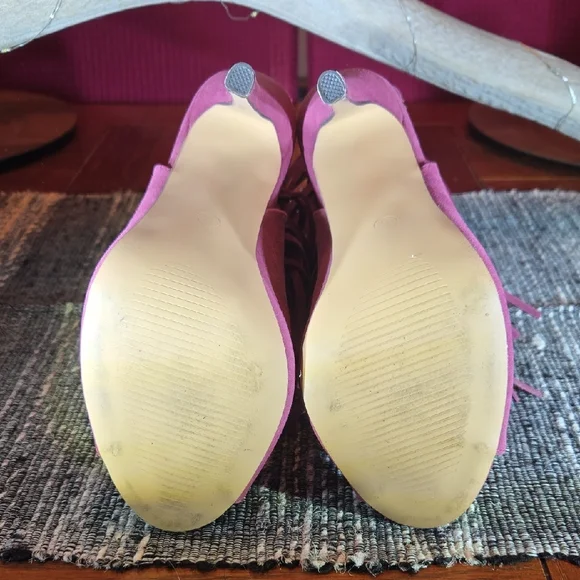 Fringed Peep-Toe Women's Shoes - Pink - Picture 4 of 11